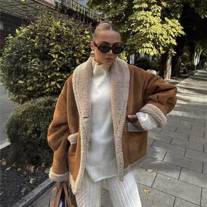 Damen Jacke Kurz mit Knöpfen und Taschen