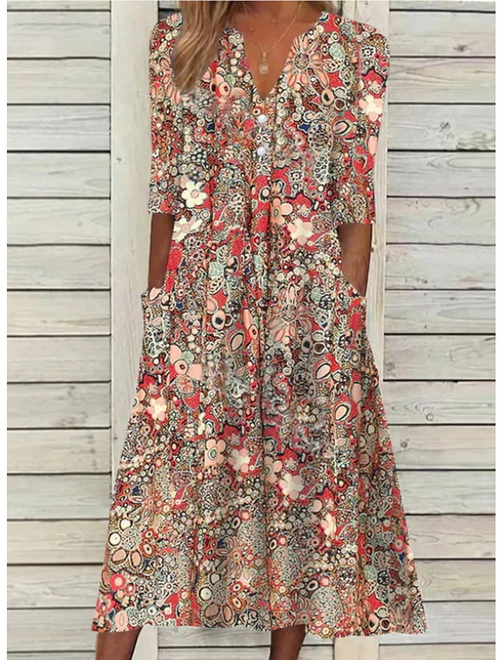 Irma | Elegantes Sommerkleid für Damen mit Blumenmuster und V-Ausschnitt