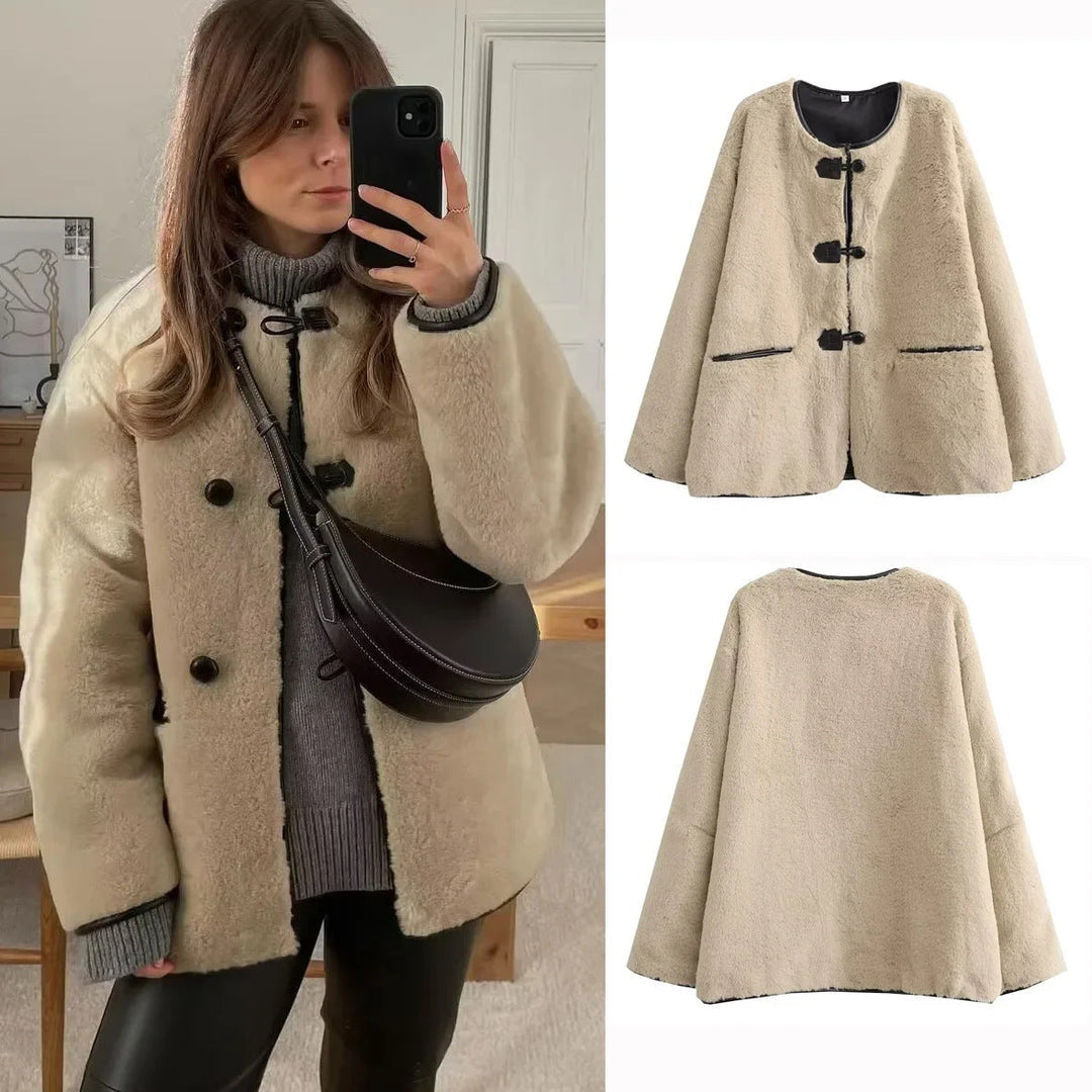 Damen Rundhalsjacke Cropped mit Taschen