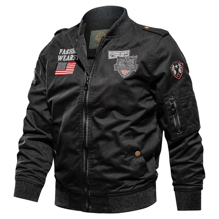 Herren Bomberjacke Langarm mit Knöpfen und Taschen