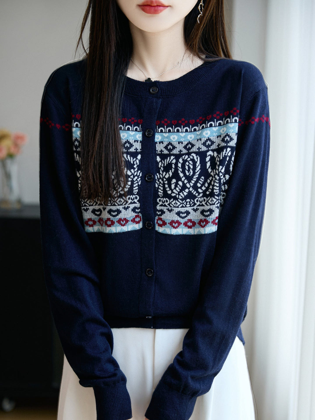 Damen Cardigan mit langen Ärmeln und Rundhalsausschnitt