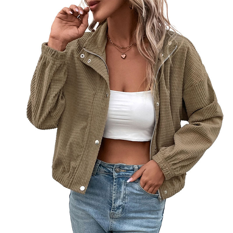 Damen Kurzjacke mit langen Ärmeln und Taschen
