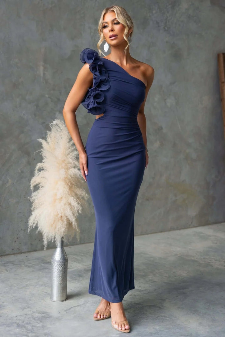 Damen Maxikleid mit Rüsche und einem Schulterträger