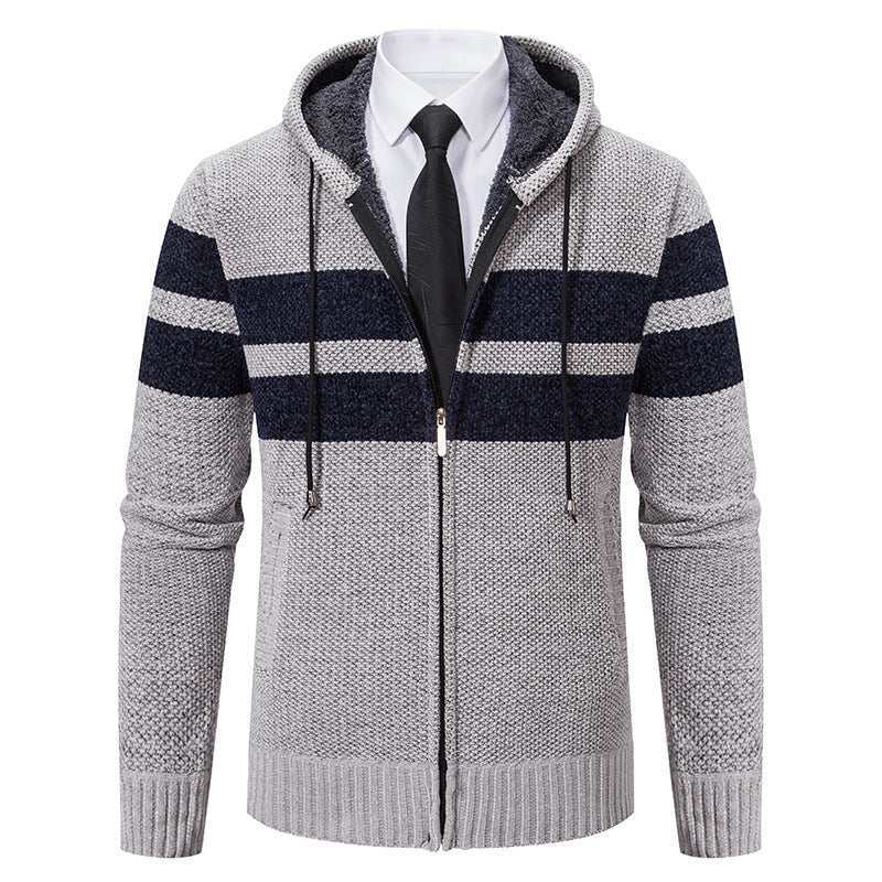 Herren Kapuzenjacke mit Kordelzug, Taschen und Gestreiftem Muster