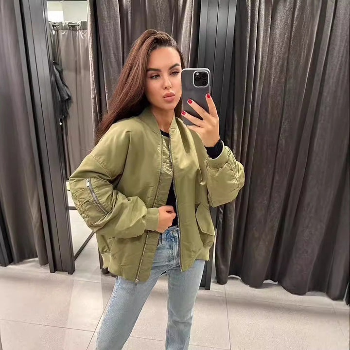 Damen Bomberjacke Oversized mit Taschen