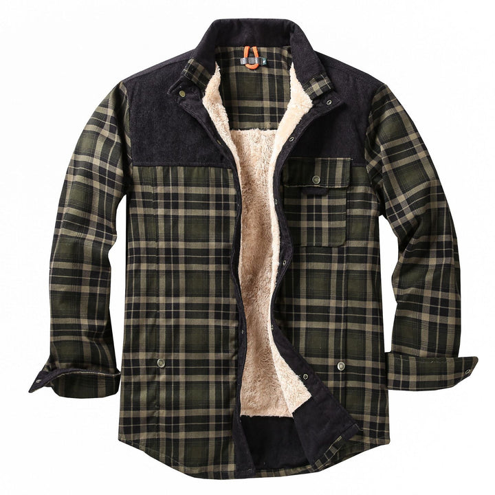 Herren Hemdjacke mit Stehkragen, Karomuster und Taschen