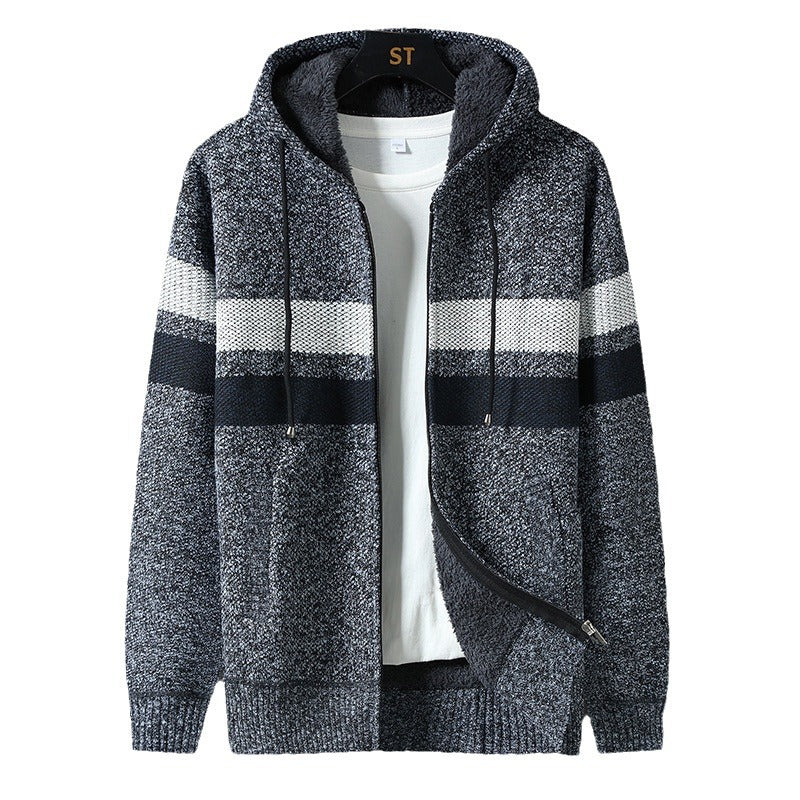 Herren Kapuzenjacke Gestreift mit Kordelzug und Taschen