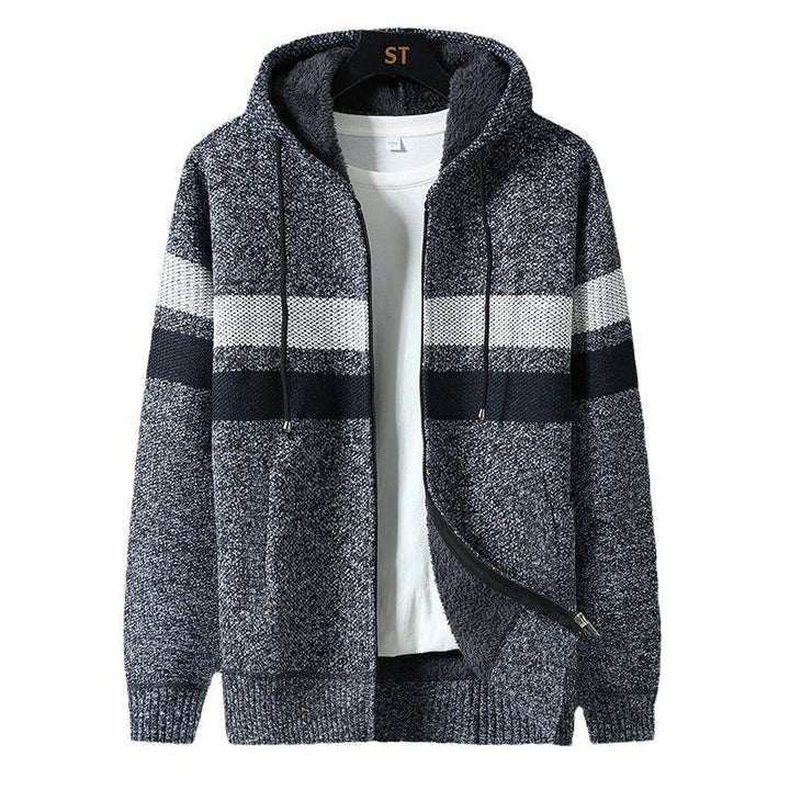 Herren Kapuzenjacke Gestreift mit Kordelzug und Taschen