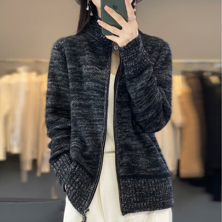 Damen Strickjacke mit Stehkragen und Reissverschluss