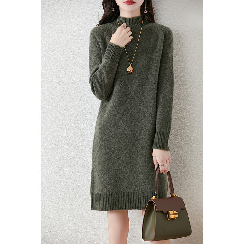 Emilia Chic Winterkleid für Damen mit Stehkragen und langen Ärmeln