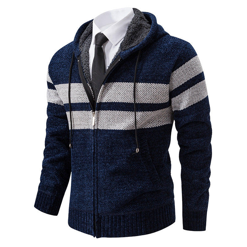 Herren Kapuzenjacke mit Kordelzug, Taschen und Gestreiftem Muster