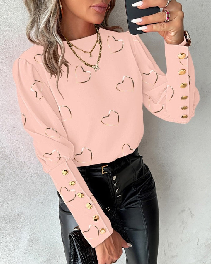 Damen Bluse mit langen Ärmeln und Rundhalsausschnitt