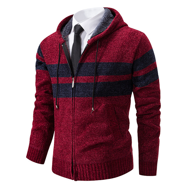 Herren Kapuzenjacke mit Kordelzug, Taschen und Gestreiftem Muster