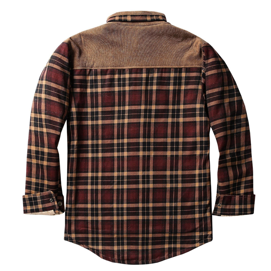 Herren Hemdjacke mit Stehkragen, Karomuster und Taschen