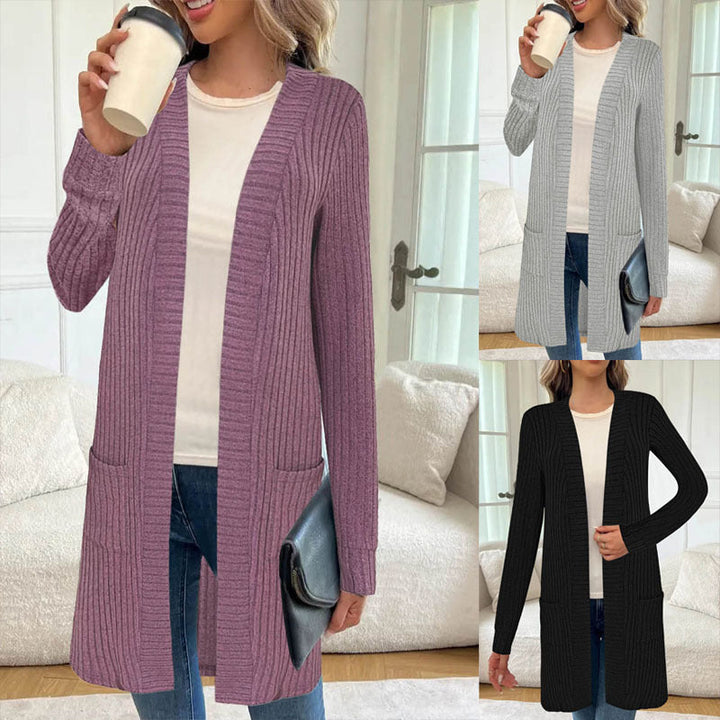 Damen Langarm-Cardigan Longline mit Taschen