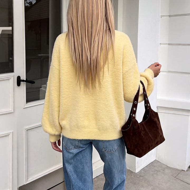 Damen Cardigan mit Taschen, Knöpfen und V-Ausschnitt