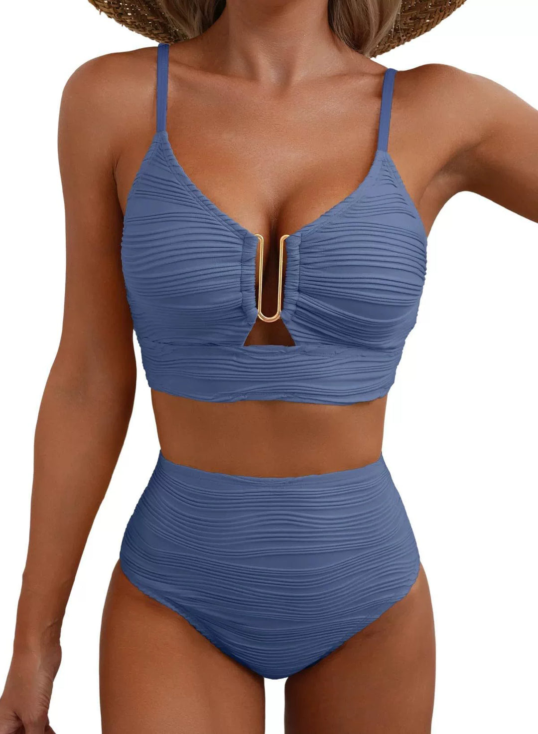 Hochtaillierter Bikini mit Gold U-Link Detail