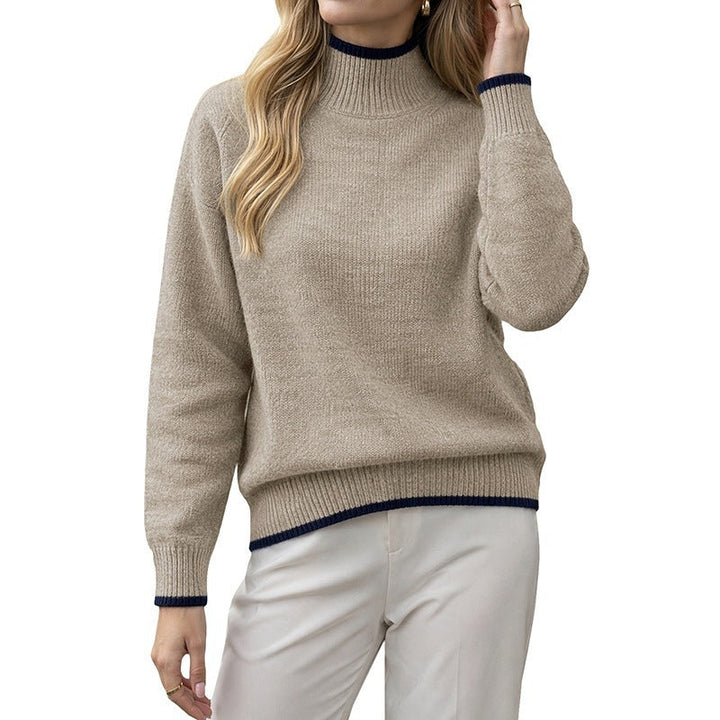 Damen Pullover mit kontrastierenden Bündchen, Stehkragen und lockerer Passform