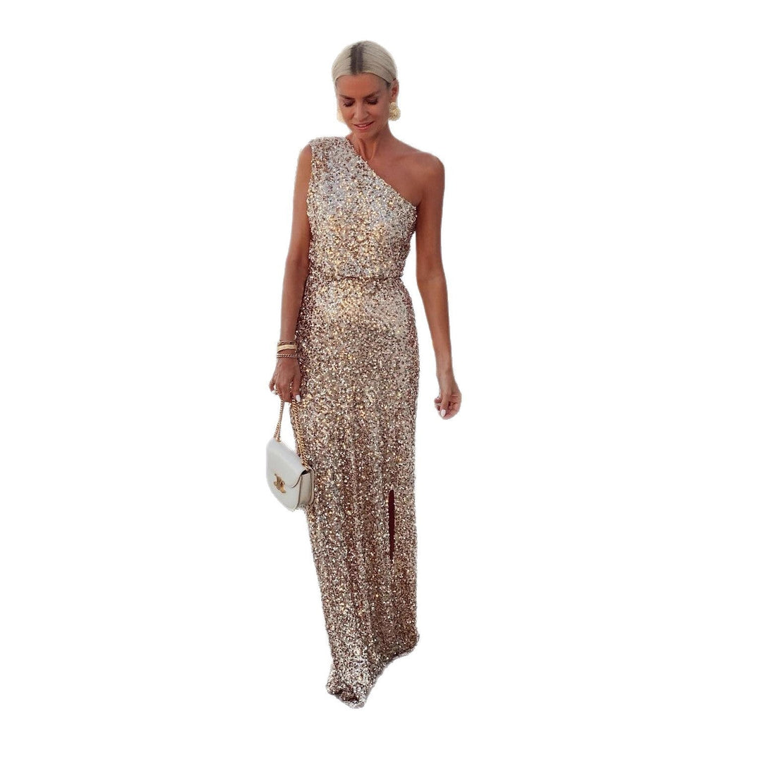 Damen Maxikleid mit Pailletten und Seitenschlitz