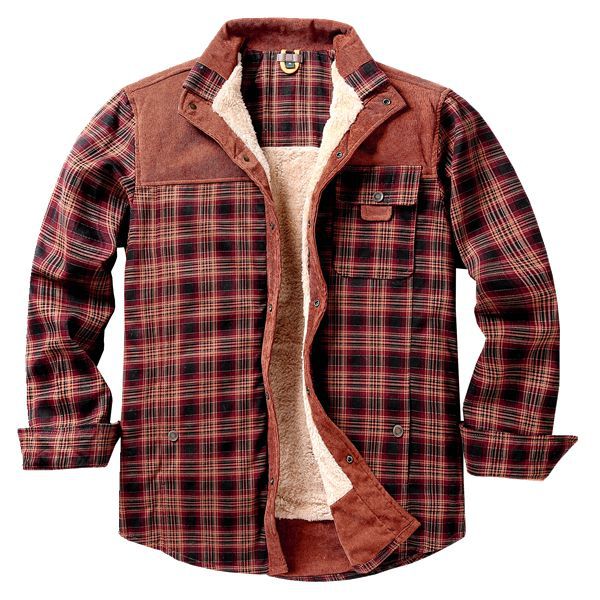 Herren Hemdjacke mit Stehkragen, Karomuster und Taschen