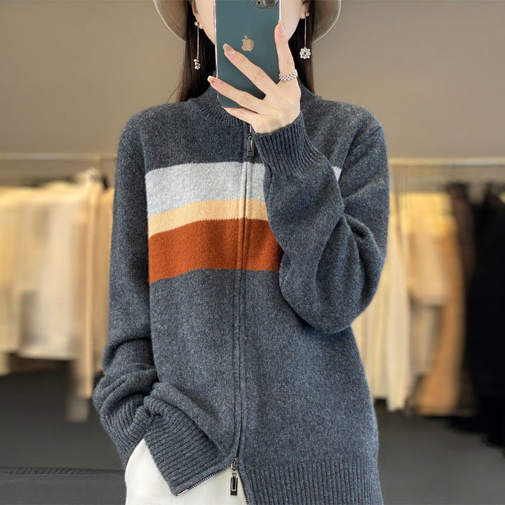 Damen Strickjacke mit Reissverschluss und Streifen