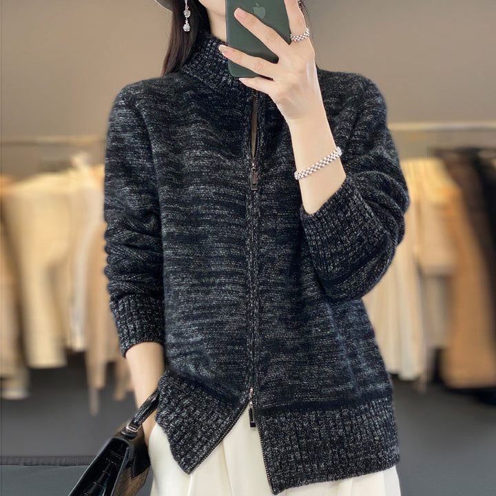 Damen Strickjacke mit Stehkragen und Reissverschluss