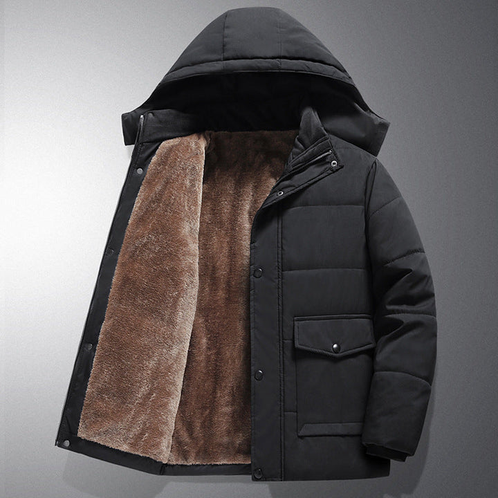 Herren Steppjacke mit Knöpfen, Kapuze und Taschen