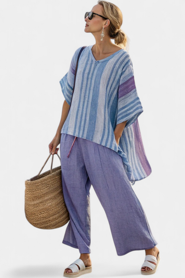 Carlotta | Top elegante Lavendel und Himmelblau und Hose für Damen