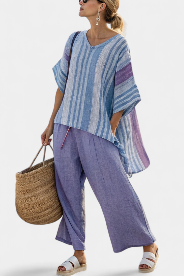 Carlotta | Top elegante Lavendel und Himmelblau und Hose für Damen