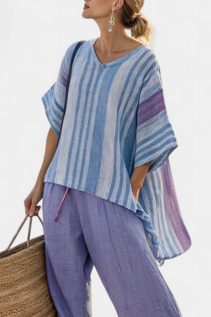 Carlotta | Top elegante Lavendel und Himmelblau und Hose für Damen