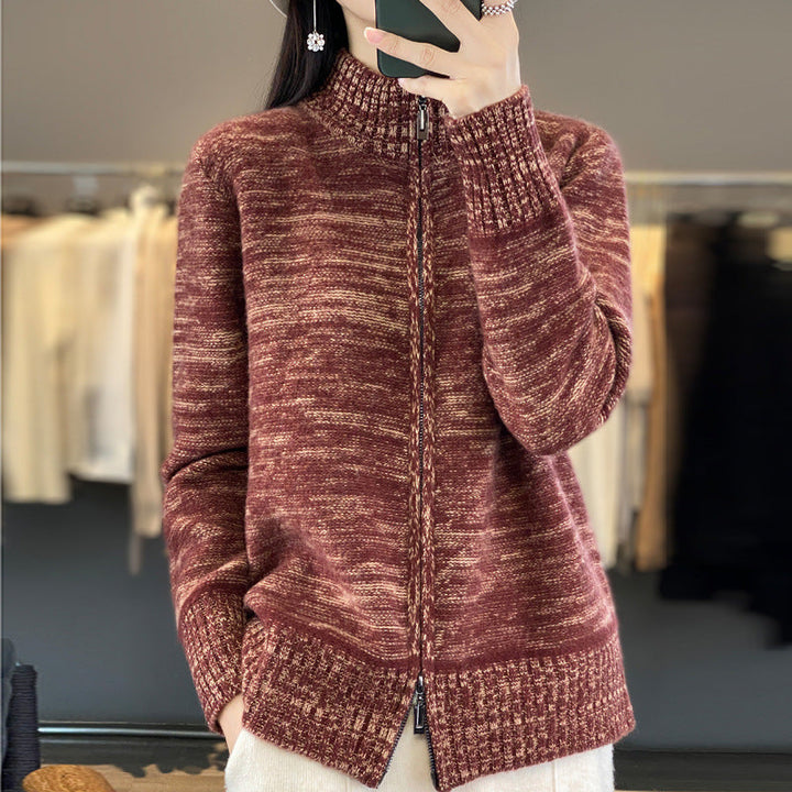 Damen Strickjacke mit Stehkragen und Reissverschluss