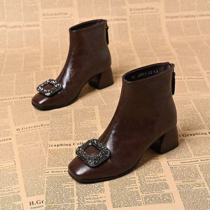 Damen Blockabsatz-Ankle-Boots mit eckiger Zehenform