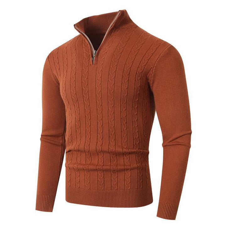 Herren Pullover mit Kabelstrickmuster und Stehkragen
