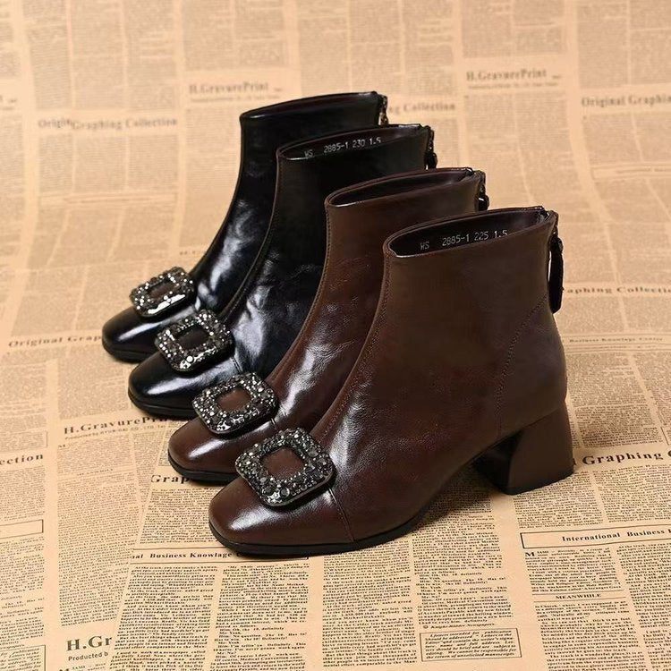 Damen Blockabsatz-Ankle-Boots mit eckiger Zehenform