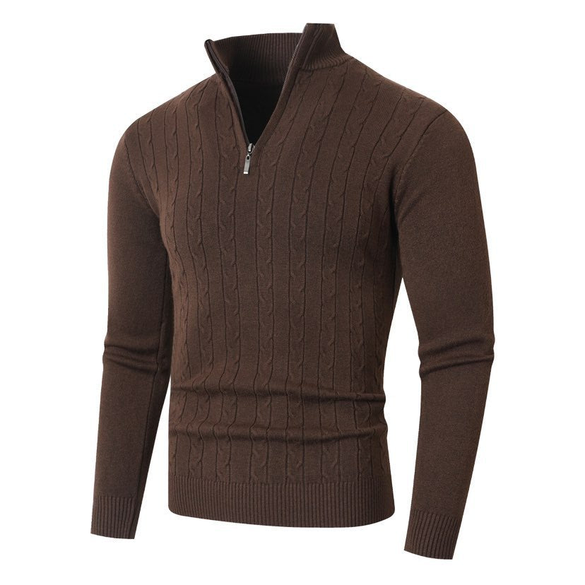 Herren Pullover mit Kabelstrickmuster und Stehkragen