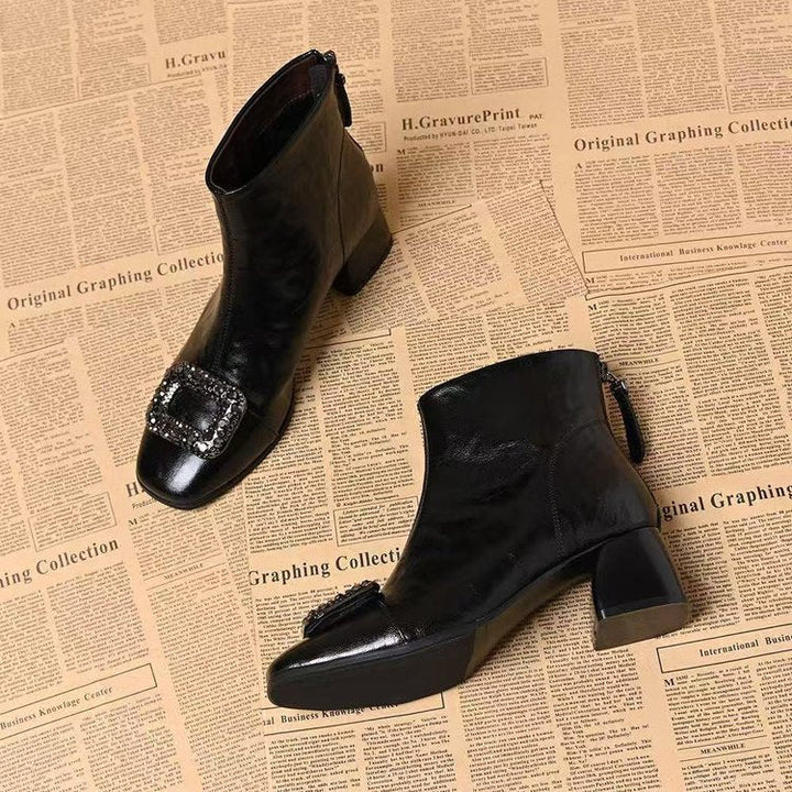 Damen Blockabsatz-Ankle-Boots mit eckiger Zehenform