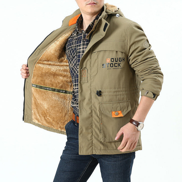 Herren Jacke Langarm mit Kapuze, Knöpfen und Taschen