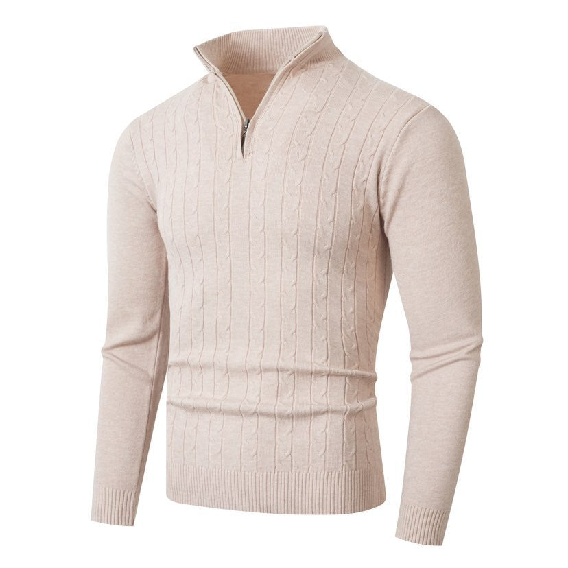 Herren Pullover mit Kabelstrickmuster und Stehkragen