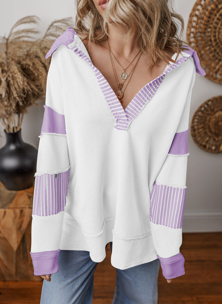 Damen Pullover Oversized mit V-Ausschnitt und Streifen