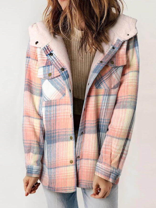 AMELIA | Damen Kapuzen-Plaid Flanelljacke für Herbst und Winter