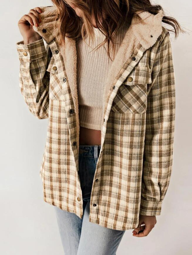 AMELIA | Damen Kapuzen-Plaid Flanelljacke für Herbst und Winter