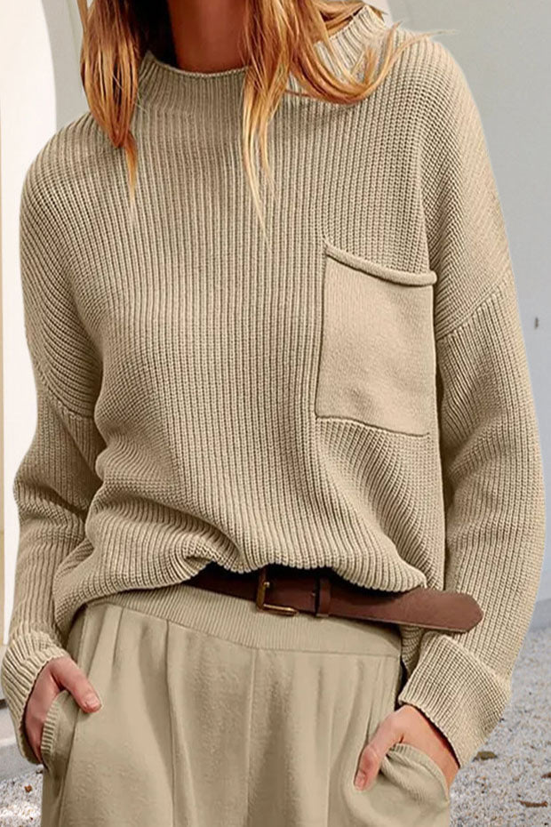 Damen Pullover mit Rundhalsausschnitt, langen Ärmeln und Tasche