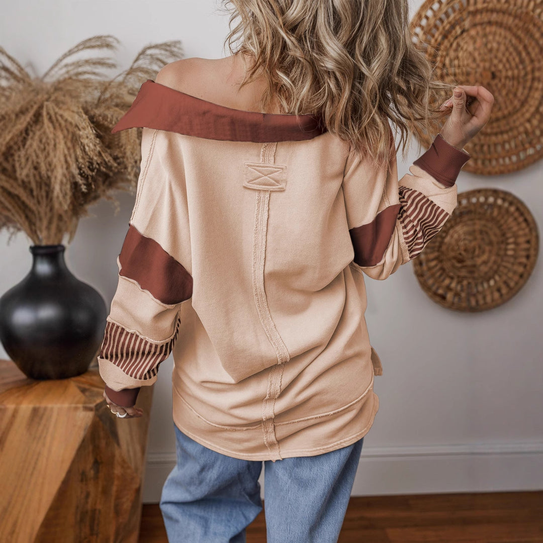 Damen Pullover Oversized mit V-Ausschnitt und Streifen