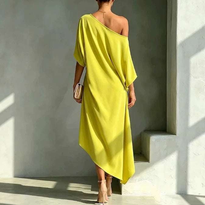 Elena | Damen Ein-Schulter-Maxikleid mit Seitenschlitz