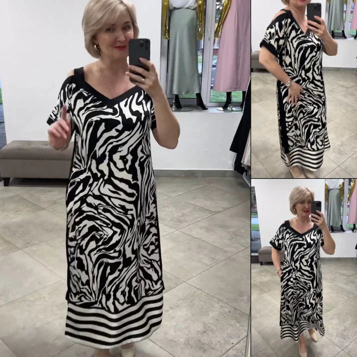 Amarie | Maxikleid für Damen mit V-Ausschnitt und kurzen Ärmeln