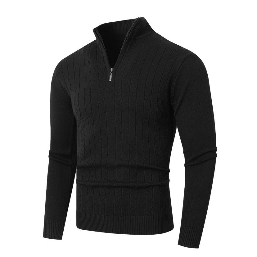 Herren Pullover mit Kabelstrickmuster und Stehkragen