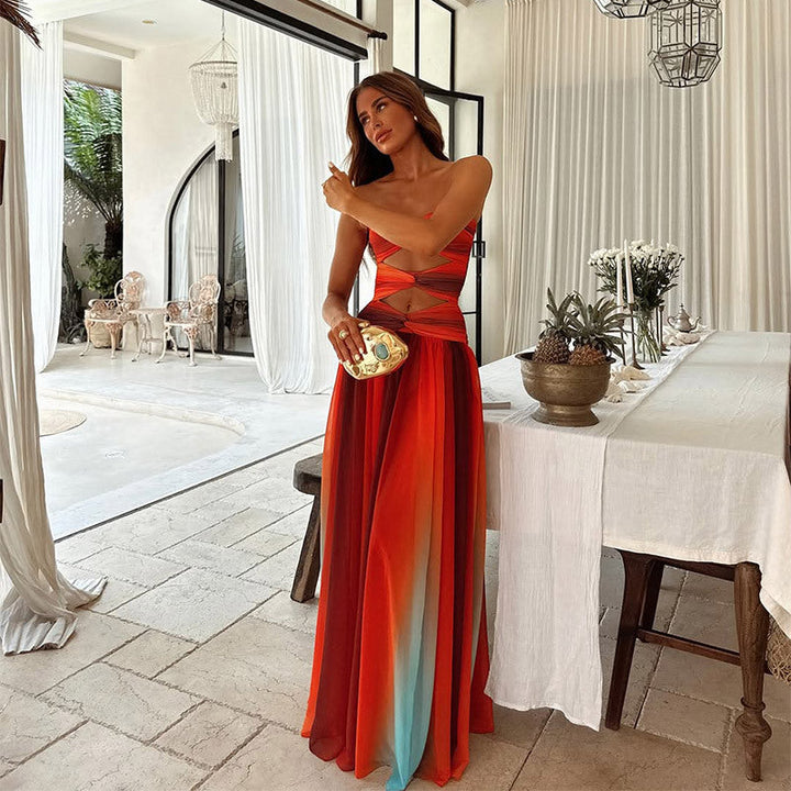 Aziza | Ausgeschnittenes Tie-Dye Gradient Maxikleid für Damen