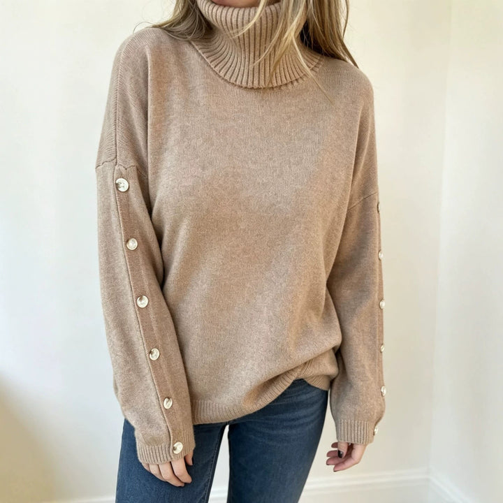 Lena | Damen Langarm-Rollkragenpullover Oversized mit Knöpfen
