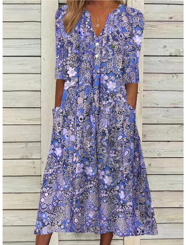 Irma | Elegantes Sommerkleid für Damen mit Blumenmuster und V-Ausschnitt