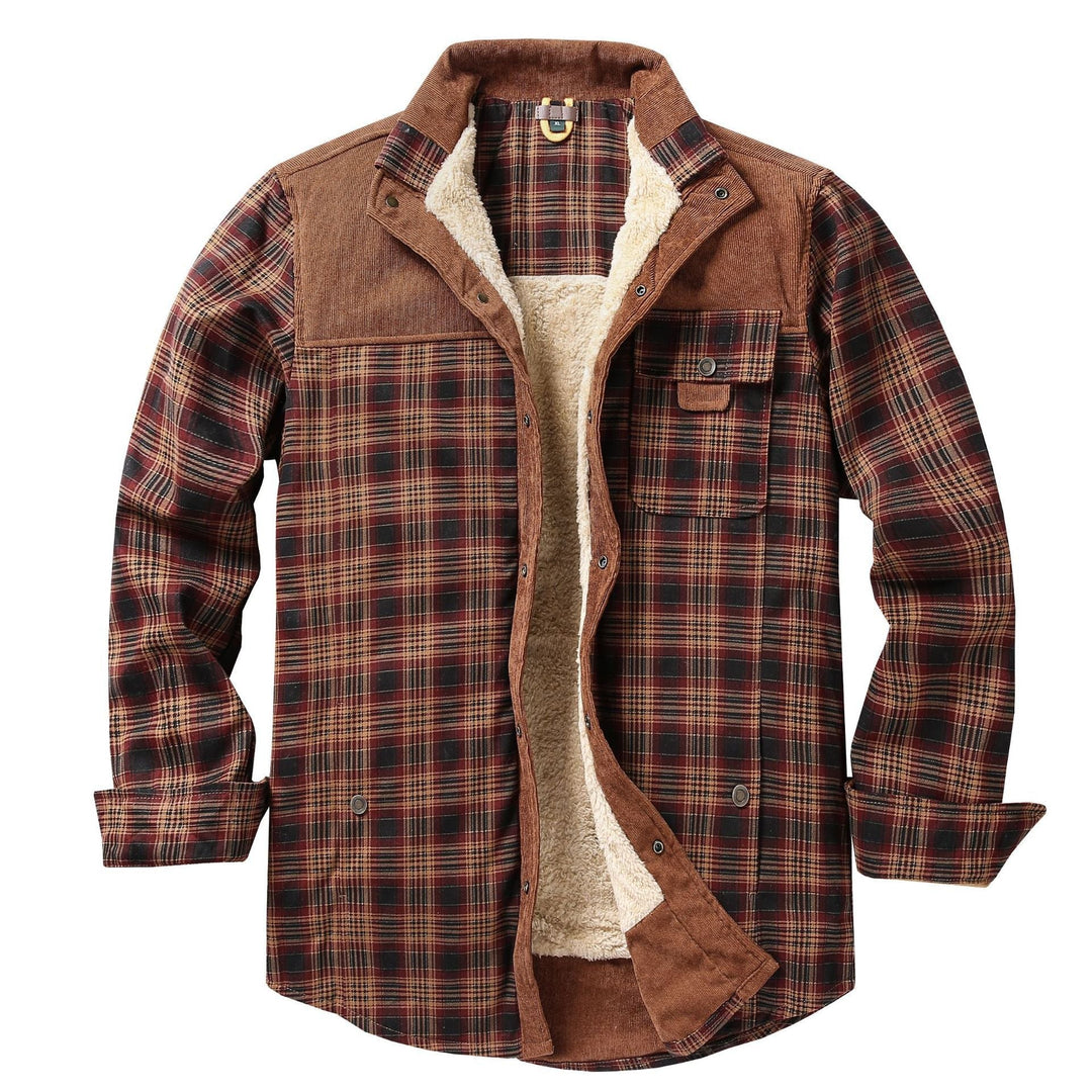 Herren Hemdjacke mit Stehkragen, Karomuster und Taschen